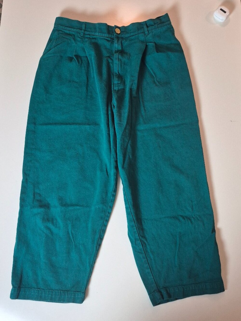 Big Bud Press Trousers L Petite Teal 100% Cotton Pleated Pants Made LA